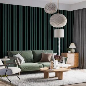 Siyah ve Petrol Yeşili Klasik Şeritli Duvar Kağıdı - Görsel 3