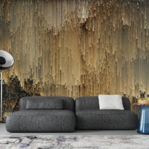 Muranova Dijital Sanat – Altın Efektli Modern Pixel Yağmur Duvar Kağıdı - Görsel 4