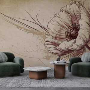 Muranova Vintage Çiçek – Eskitme Sepya Tonlu Büyük Çiçek Duvar Kağıdı - Görsel 4