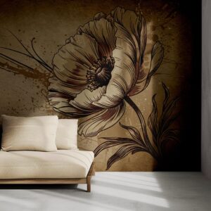 Muranova Vintage Çiçek – Eskitme Sepya Tonlu Büyük Çiçek Duvar Kağıdı - Görsel 3